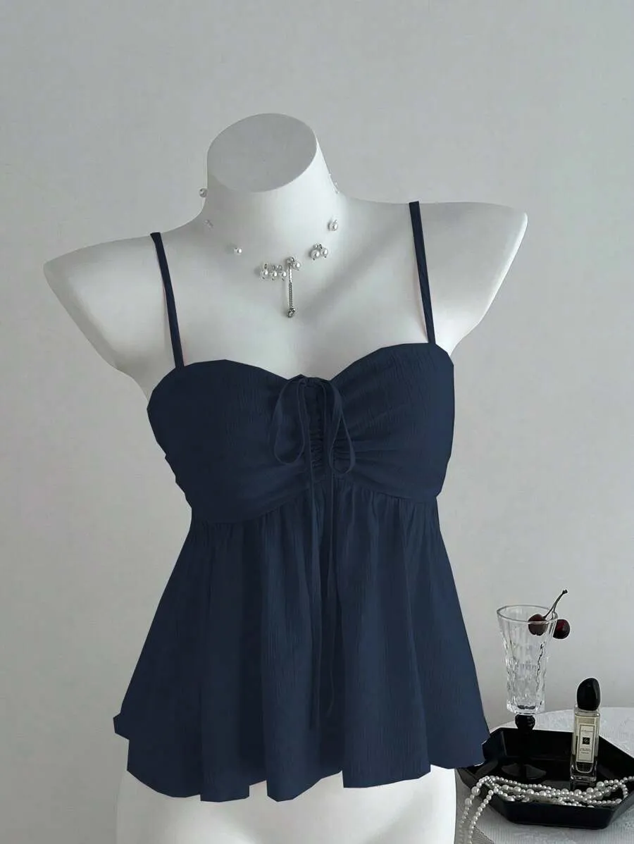 Cute solid color ruffled camisole for women, summer college wear