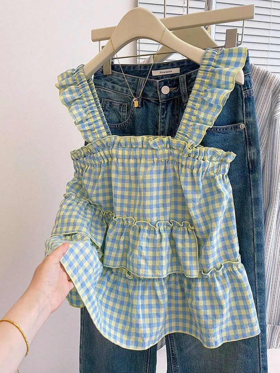 Women's plaid casual loose sleeveless shirt, a versatile summer outfit