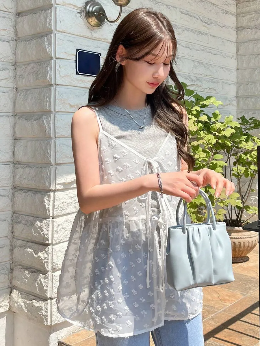 Women's printed simple everyday vest, ruffled babydoll top